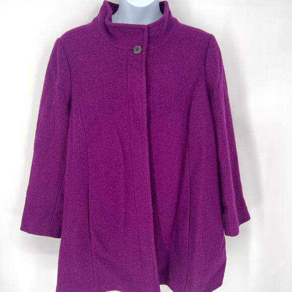 Lands End Womens Fuchsia Boiled Wool Blend Button Up Lined Coat Size 26 W NEW - Picture 1 of 9